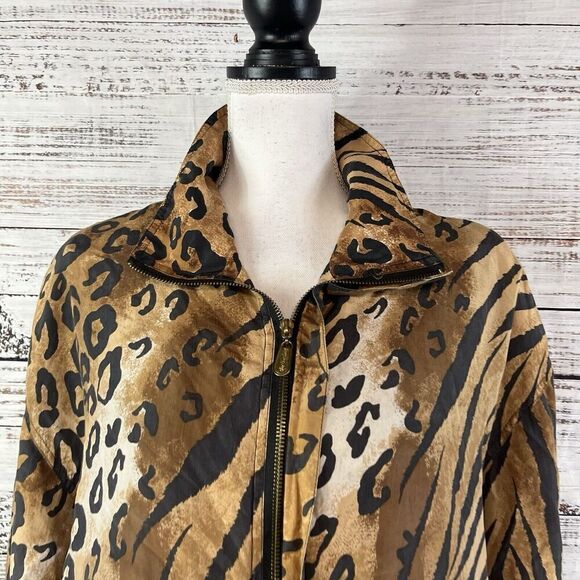 Vintage Fuda International Animal Print 100% Silk Windbreaker Jacket size Large - Picture 3 of 12